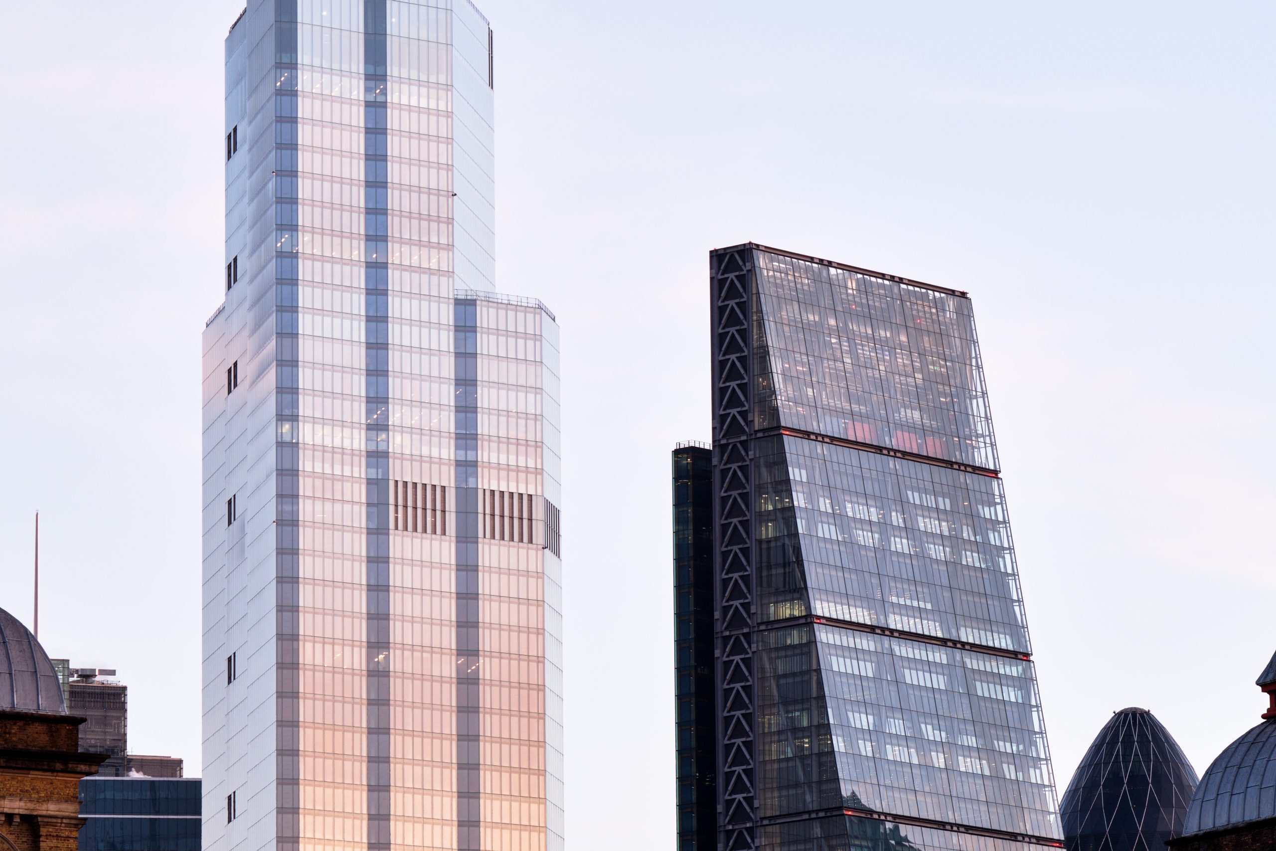 Modern London architecture at sunrise